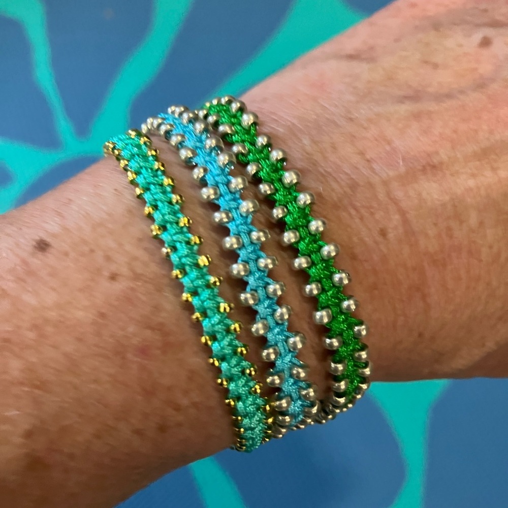 New Super Cute Boho Beaded Surf Festival Bracelet Kelly Green Silver